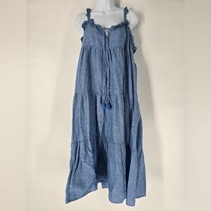 J. Crew Linen Blend Chambray Tiered Maxi Dress Size M